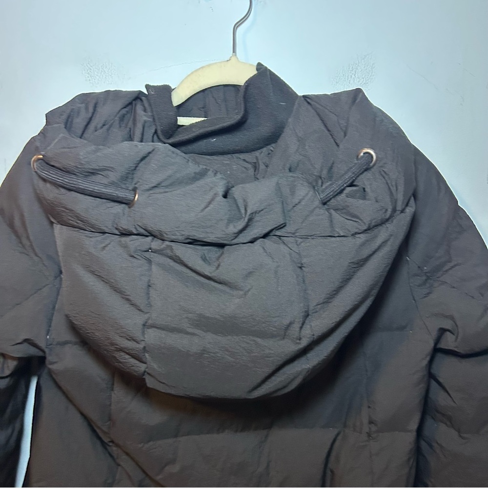 Zara Basic Black Hooded Down Zip-Up Jacket Size M… - image 5